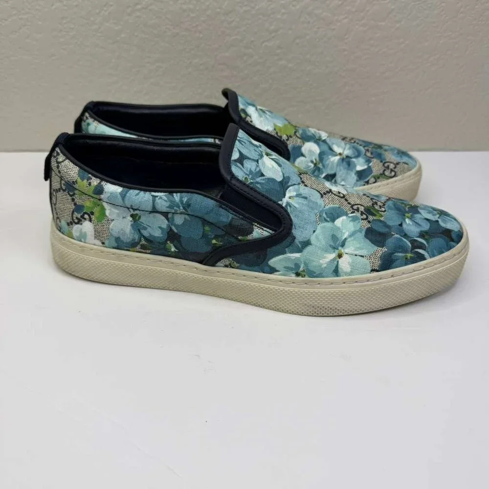 Mens Gucci Sneakers/GG Blooms/Broola/Slip-on/PVC Canvas Blue Floral Pattern - Picture 10 of 10